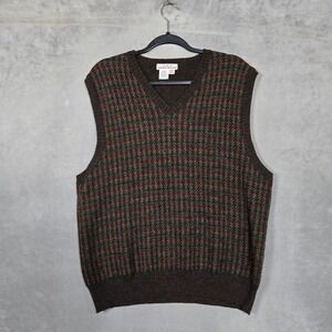 Vintage Eddie‎ Bauer Sweater Vest Mens Large Wool green red beige Made in USA